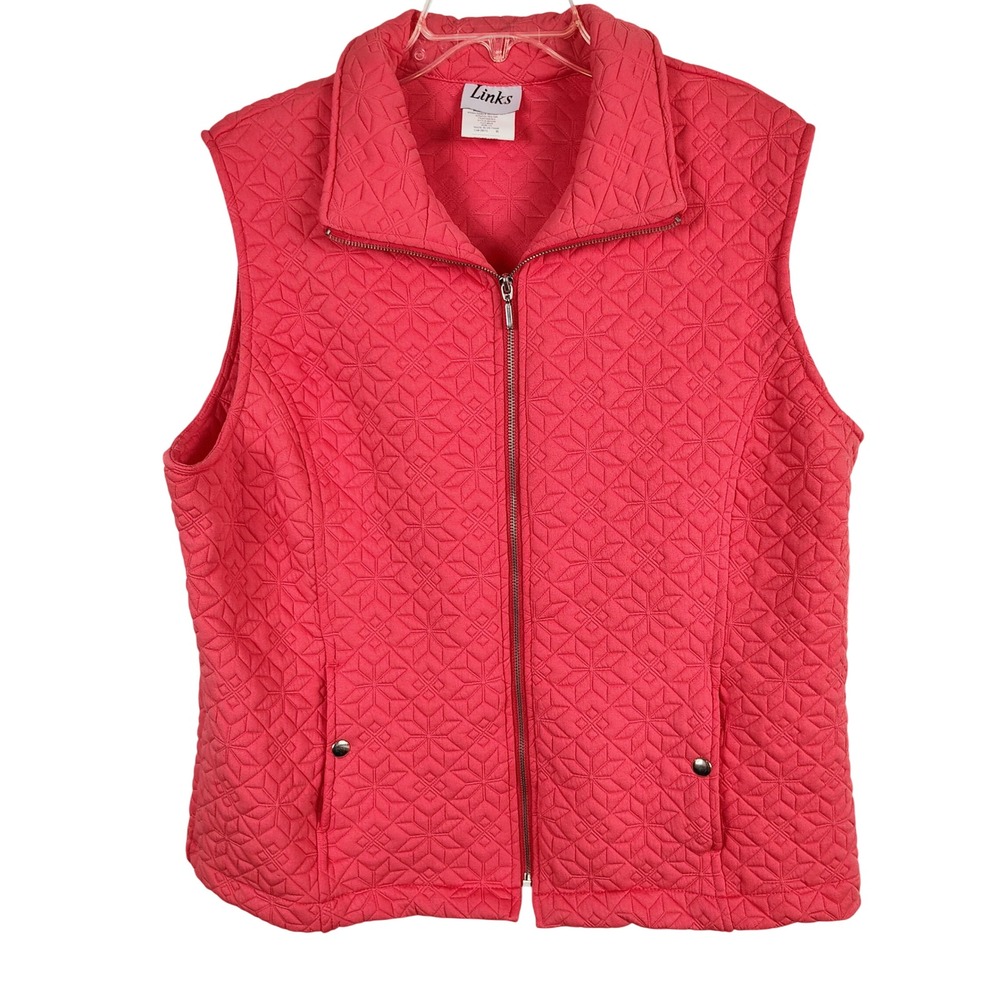 NWT Womens 1X Links Quilted Zip Front Vest Pink Peach Geometric Gorpcore